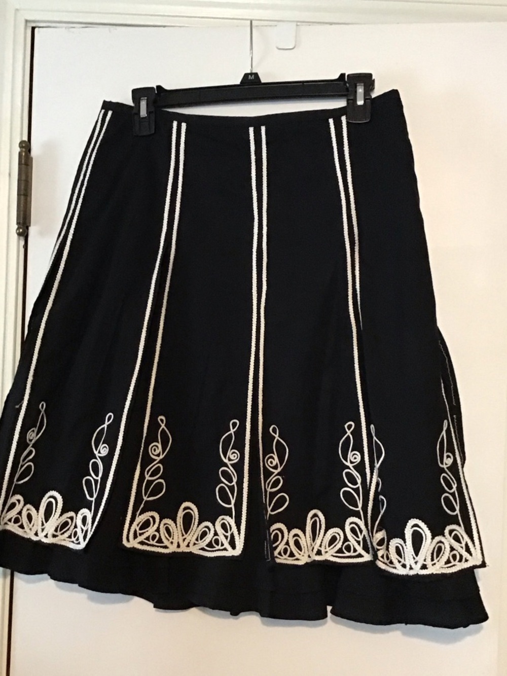 Black A-Line Skirt with White Embroidered Trim
